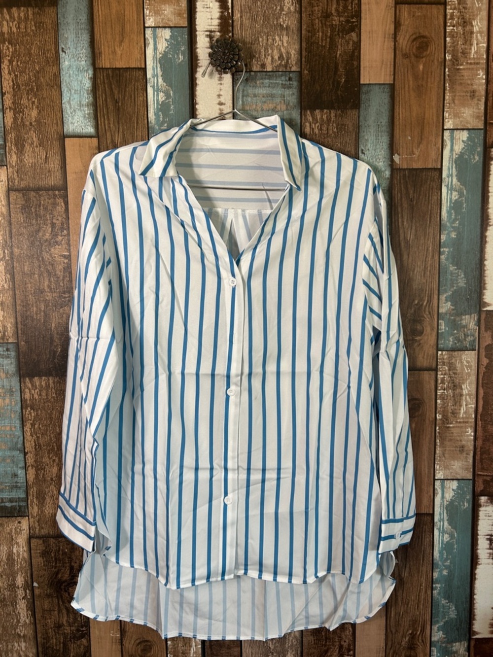 Blue Striped Button Down Top